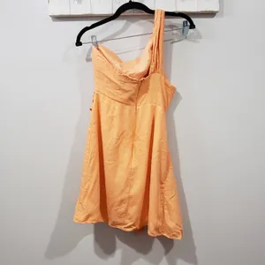 Hello Molly Yummy Love Dress Orange One Shoulder Wrap Mini Dress Womens Small thumbnail 3