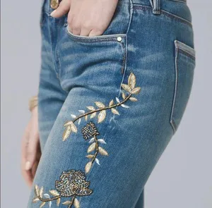 White House Black Market The Girlfriend Beaded & Embroidered Jeans thumbnail 1