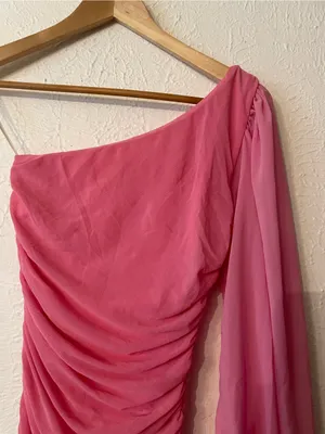 Hello Molly hot pink Not History One-Shoulder Hot Pink Ruched Body-con Dress XS thumbnail 7