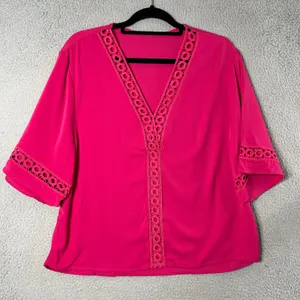 Womens‎ Top M Pink V Neck Pullover Short Sleeve Top Casual Careerwear Flowy thumbnail 1