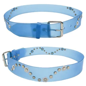 Vintage 90s Blue Floral PVC Plastic Belt thumbnail 1