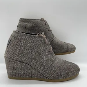 Toms Womens 7.5 Shoes Herringbone Print‎ Desert Ankle Bootie Brown Fabric Wedge thumbnail 2