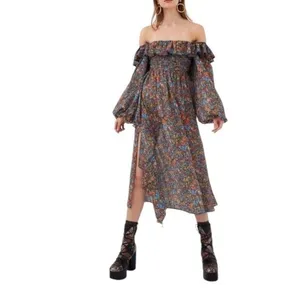 NWT For Love & Lemons Brittany Floral Sheer Ruffled MIDI Balloon Sleeve Dress XS thumbnail 2