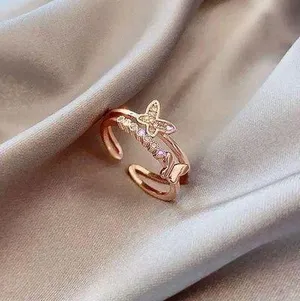 14K Rose Gold Plated Adjustable Butterfly Ring for Women thumbnail 1