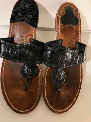 Jack Rogers Women's Black Leather Sandals thumbnail 1