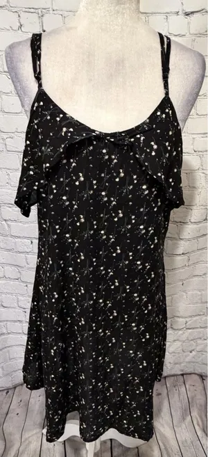 Lagaci Black Floral Frenzy Adjustable Strap Rayon Dress NWT Size XL thumbnail 1