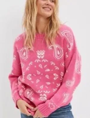 American Eagle pink crewneck oversized sweater paisley western size medium‎ thumbnail 1