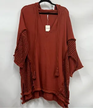 NWT Free People mauve Rust Hooded Poncho with Tassels 100% cotton oversized thumbnail 1
