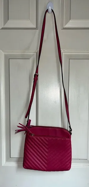 Giani Bernini Pink Chevron Quilted Leather Crossbody Bag with Tassel thumbnail 1