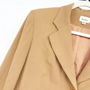 Neiman Marcus Womens Camel Tan Wool Blend Longline Vintage 90s Blazer Size 12 thumbnail 3