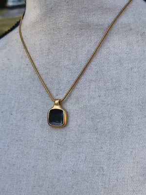 Gold-Tone Necklace with Black Square Pendant - Women Jewelry thumbnail 2