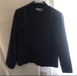 Alfred Dunner Petite Navy Blue Zip Jacket 14P thumbnail 1