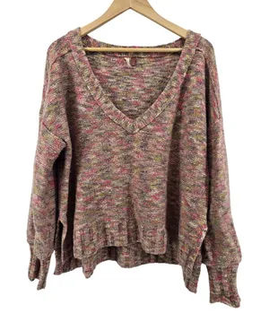 Pilcro and the Letterpress Sweater Womens Medium V-Neck Pullover Pink Multi Marled Knit EUC thumbnail 1