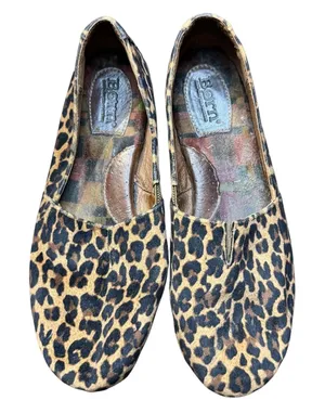 Born Shoes Womens Size 9.5 Brown Leopard Canvas Slip‎ On Flats Comfort D74641 thumbnail 1