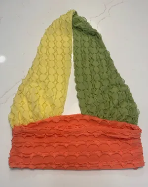 Orange, Yellow, & Green Textured Bandeau Halter Top thumbnail 1