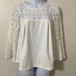 Eri+Ali for Anthropologie Marigold Lace‎ Blouse XS Coastal Cowgirl Bohemian Boho thumbnail 3