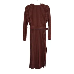 Free People Burgundy Pinstripe Belted Midi Shirt Dress Maroon‎ Academia Boho thumbnail 7