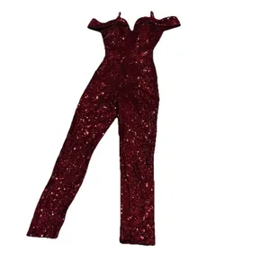 B. SMART Burgundy Sequin Prom Jumpsuit Off-The-Shoulder Sweetheart Gala Size 3/4 thumbnail 2