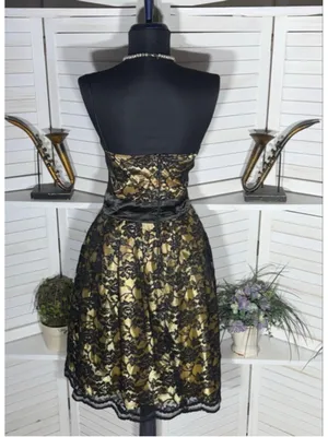Vintage 90s dress black gold brocade floral whimsigoth cocktail wedding guest XL thumbnail 2