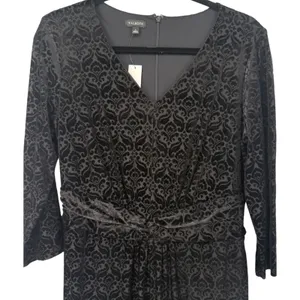 NWT Talbots Womens Velvet Jacquard Damask V-Neck Sheath Dress Black Size Large thumbnail 7