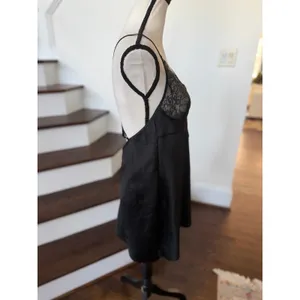 Victoria Secret Black Satin Sheer Lace Open Back Slip Nightie Whimsygoth Witchy thumbnail 2