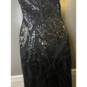 Lulus Dress Womens XS Black Sequin Square Neck Maxi Side Slit Evening Gown thumbnail 7