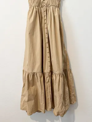 Mable Cotton Poplin Tiered Midi Dress Size Small Tan Cottagecore Milkmaid Boho thumbnail 5