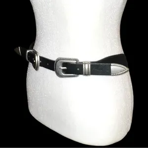 Black Double Buckle snap back Belt with Silver Accents thumbnail 5