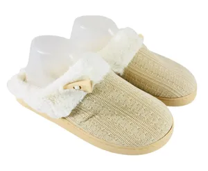 Womens Clog Slippers Knit Faux Fur Lined Slip On Beige Ivory Size 38/39 US 6/7 thumbnail 1