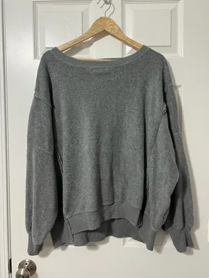 American Eagle Oversized Big Hug Waffle Sweatshirt Size Medium Gray thumbnail 2