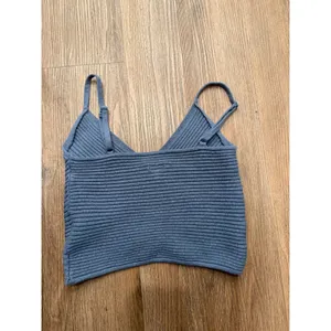 Aerie Women Small Dusty Blue Ribbed Wrap Front Knit Camisole‎ Cropped Tank Top thumbnail 3