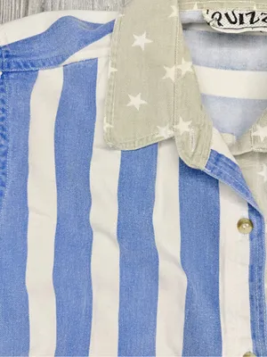 Vintage quizz cotton sleeveless denim flag patriotic button front shirt large thumbnail 2