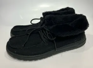 Hey Dude‎ Britt all black faux fur lace up fold over shoes women’s size 7 thumbnail 1