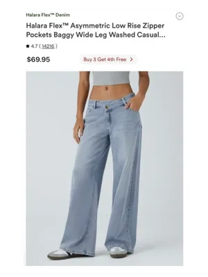 HALARA Flex™ Asymmetric Low Rise Zipper Pockets Baggy Wide Leg Jean Light Azure thumbnail 4