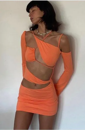 Tiger Mist Orange asymmetric Dress thumbnail 4