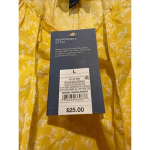 Universal Threads NWT Long Sleeve Cropped Yellow Floral Neck Tie Blouse Size L thumbnail 6