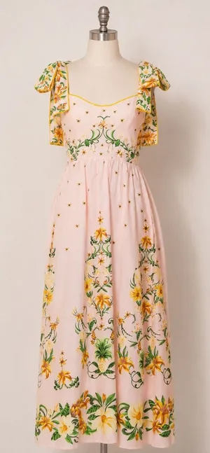 Farm Rio Botanical Beauty Pink Laces Cup‎ Midi Dress Floral Size M 334844 thumbnail 1