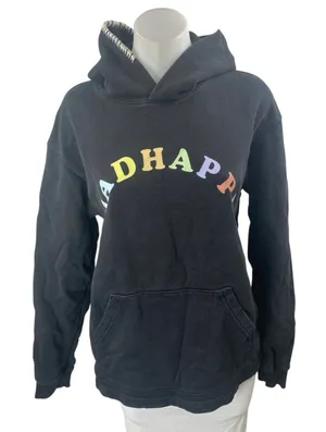 Madhappy Women's Black Spellout Logo Long Sleeve Hoodie Hooded Sweatshirt Top S thumbnail 1