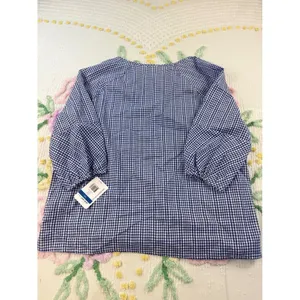 Blue White Gingham Tie Neck 3/4 Sleeve Blouse Shirt‎ Women's Plus Size XL thumbnail 3