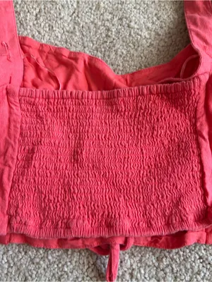 Abercrombie And Fitch Coral Red Linen Blend Summer Beach Lace Up Crop Size Large thumbnail 7
