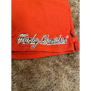 Vintage Orange Harley-Davidson Embroidered Script Sweat Shorts Retro Y2K Biker thumbnail 2
