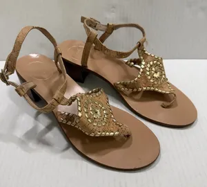 Jack Rogers Shoes Womens Size 9 Beige Cork Thong Sandals Medallion Block Heel thumbnail 1
