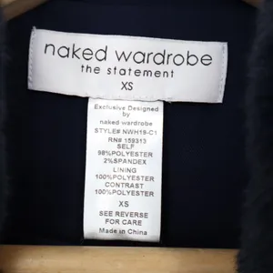 Naked Wardrobe The Statement Trench Coat Womens XS Navy Stretch Fur Trim Lined thumbnail 3