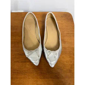 Talbots Womens Silver Metallic Leather Pointed Toe Bow‎ Ballet Flats Size 6.5 M thumbnail 2