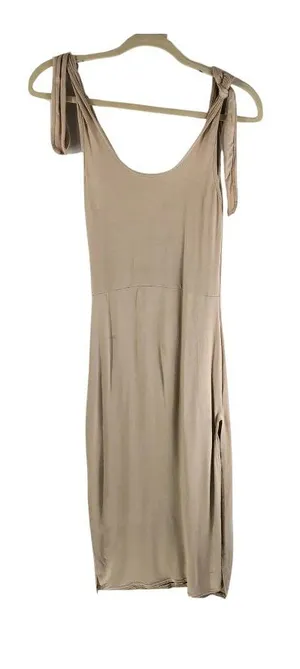 Pretty Little Thing Slone Tie Shoulder Scoop Neck Jersey Midi Dress Beige 4 thumbnail 1