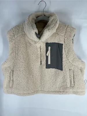 Oli & Hali Cream Sherpa Half Zip Vest Size L Contrast Pocket thumbnail 2
