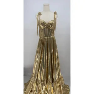 Jovani Metallic‎ Lamé Tie-Strap Boho Gown Size 4 thumbnail 5