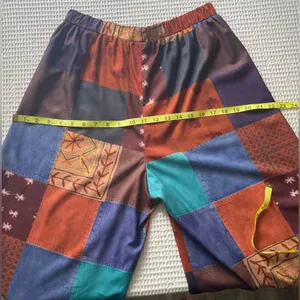 ROMWE Patchwork Wide Leg Pants - Blue, Brown, Orange thumbnail 8