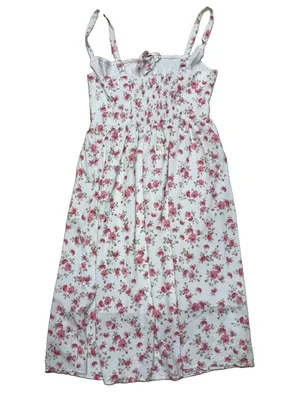 Rose Floral Cottagecore Smocked Back Tie Front Midi Dress XL Coquette Milkmaid thumbnail 3