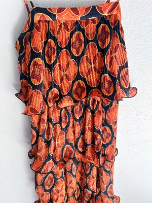 Never Fully Dressed Geometric Tiered Frill Midaxi Dress 10 Orange Transitional thumbnail 4
